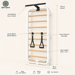 Alternativa al Reformer Pilates da Parete, <span class=keywords><strong>Scala</strong></span> Svedese per Palestra Domestica, Barra da Yoga <span class=keywords><strong>a</strong></span> Muro, 11 Pioli in Faggio, Multifunzione 4-in-1 - Product Image 5