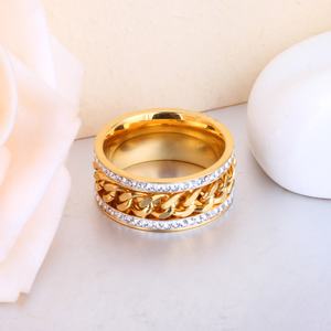 Bague en or 18 carats pour femmes, design double avec cristaux, prix d'usine - Product Image 4