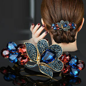 <span class=keywords><strong>Barrette</strong></span> à <span class=keywords><strong>cheveux</strong></span> florale élégante en cristal bleu et rose pour femme, accessoire de coiffure formel pour fêtes et mariages - Product Image 1