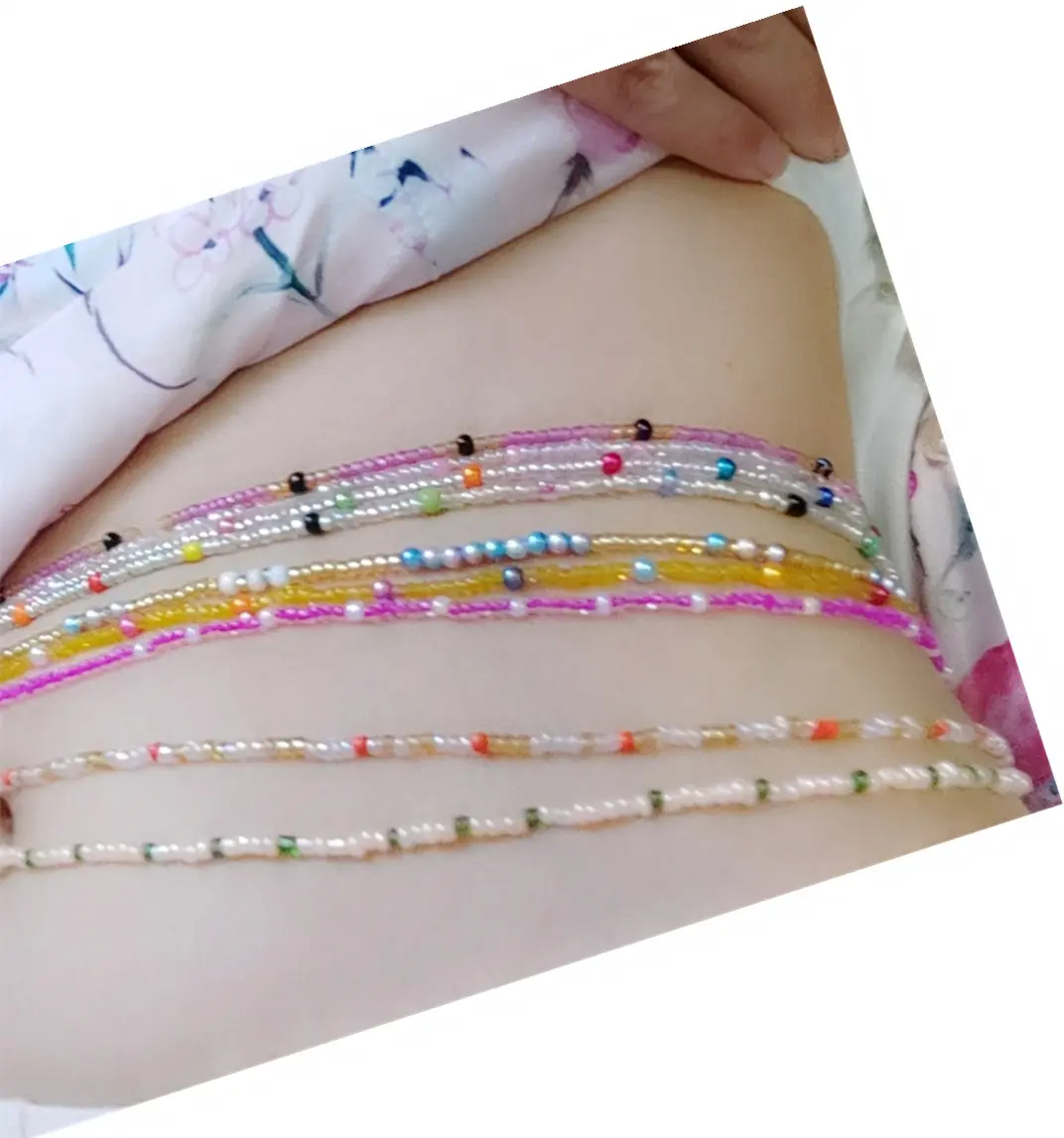 80 Farben boho afrikanische mehrfarbige Reisperlen 80 cm elastischer Kordel Taille Perlen Bauch Körperkette Schmuck für Damen Großhandel