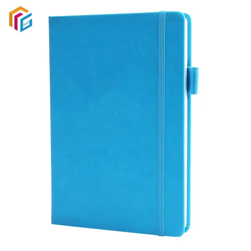 Custom Logo A5 Plain Pu Leather Cover Notebook with Elastic Band Ribbon Diary Promotional Journal Agenda Book