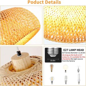 12 Inch <strong>Boho</strong> Wicker Pendant <strong>Light</strong>, Natural Rattan <strong>Ceiling</strong> Lamp for Restaurant, Hotel, Kitchen Island, Luxury Farmhouse - Product Image 4