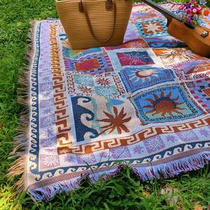 Woven Throw <b>Blanket</b> Cotton Checkered Jacquard Fringe Sofa Cover Reversible Tapestry Camp <b>Picnic</b> Rug Carpet - Product Image 3