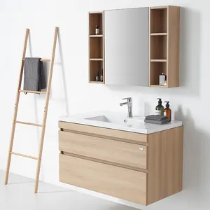 Frank massief houten badkamermeubel kast set met led spiegel
