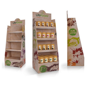 Custom Recycled Friendly Cardboard Retail <strong>Display</strong> Floor <strong>Stand</strong> <strong>Paper</strong> Corrugated <strong>Shelf</strong> Rack for Food Snacks Bread Promotion - Product Image 1