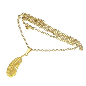 Feather Pendant <b>Necklace</b> Gold Stainless Steel Punk Retro Fashion Jewelry Geometric Design Simple Trendy <b>Statement</b> Piece - Product Image 5