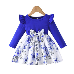 ชุดเดรสเด็กผู้หญิงผ้าขนสัตว์เนื้อนุ่ม แต่งระบายขอบ แขนยาว ลายดอกไม้น่ารัก ซักได้ เหมาะสำหรับฤดูใบไม้ผลิและฤดูใบไม้ร่วง - Product Image 1