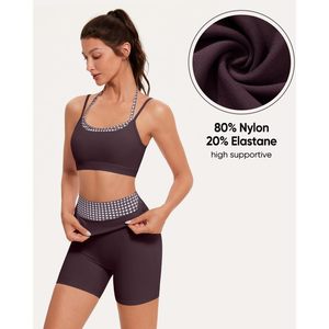 Ensembles de sport pour femmes, ensemble 2 pièces soutien-gorge de sport et short avec bordure contrastée, tenue de yoga à séchage rapide - Product Image 4