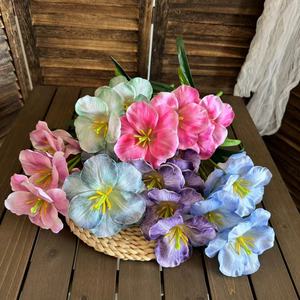 Bouquet de fleurs artificielles en soie imprimées en 3D, tulipes à cinq têtes, pour mariage, décoration intérieure, ornements de salon - Product Image 3