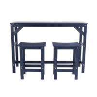 Ensemble table de bar et 2 tabourets bleu marine en HIPS imitation bois, comptoir de cuisine inaltérable pour la maison, la salle à manger ou le bar