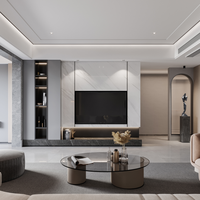 Meuble TV minimaliste en pierre frittée LED gris, pour salle de divertissement, chêne clair, style mi-siècle