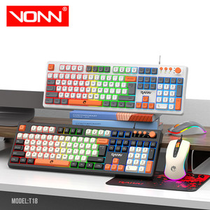Venta al por mayor T18 Personalizado 3 en 1 Rainbow Light Keyboard Ratón óptico retroiluminado y juego de alfombrilla de ratón antideslizante - Product Image 1