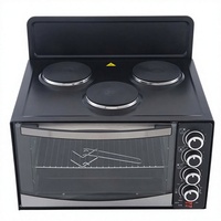 Four électrique de comptoir noir à 3 brûleurs, commande manuelle par bouton, porte transparente pour usage domestique et hôtelier