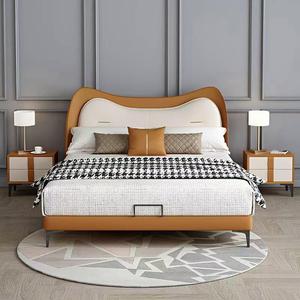 Modern LED <b>Bed</b> with Soft Wave-Like <b>Frame</b> Queen/<b>King</b> <b>Size</b> Leather Upholstered Bedroom Furniture - Product Image 2