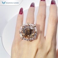Bague Tianyu Gems en or rose 18K 14K 10K pour femme, avec moissanite champagne taille Asscher 18x18mm, 28,57 carats au total, personnalisable