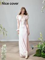 Robe de soirée longue Nicecover, best-seller, rose bonbon à pois, en satin, avec manches bouffantes et bordure en dentelle, amincissante, idéale pour les rendez-vous et le thé de l'après-midi