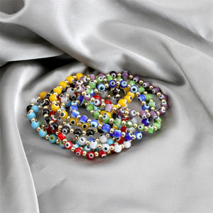 Pulseras de bola redonda de <span class=keywords><strong>Chamilia</strong></span> Unisex, brazalete elástico bohemio, azul, arcoíris, ojo malvado, hecho a mano - Product Image 4