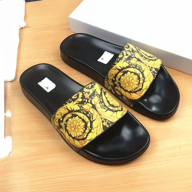 high quality leather print outdoor flat sandals 2023 summer beach luxury sandals designer slides slippers unisex