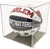 Individueller Würfel mit klarer Abdeckung schwarzer Boden Pmma Plexiglas Acryl Fußball Rugby Ball Basketball Displayständer Box Fußball-Displayetui