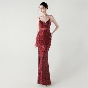 Nuovo Abito da Sera Estivo in Cashmere con Schiena in Rete Trasparente, Spalline Sottili, Effetto Illusione, Stile Red Carpet, Gonna a Sirena Lunga fino al Pavimento con Paillettes - Product Image 6