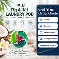 Kapsul Cuci Pakaian JIETI 17g 30pcs Aroma Krim Kelapa 4 in 1 Deterjen Pakaian OEM ODM Label Pribadi Kemasan Kustom