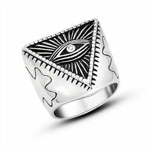 Gold & Silver Casual/Sporty Style Eye of Providence Triangle Signet Cluster <b>Rings</b> <b>for</b> <b>Men</b> - Product Image 2
