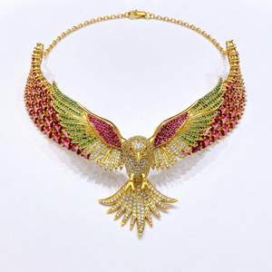 Conjunto de Collar con Colgante de Águila de Latón Plateado con Diamantes de Imitación y Cadena de Eslabones, Joyería de Moda para Fiesta - Product Image 1