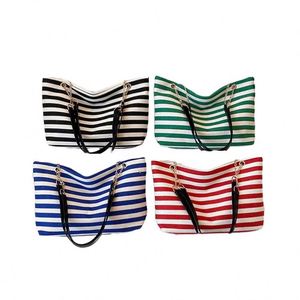 Factory Directly Selling Korean Fashion Striped Canvas <b>Tote</b> Bag Women's Shopping Bags Chain Single Shoulder Bag With Logo - Product Image 1