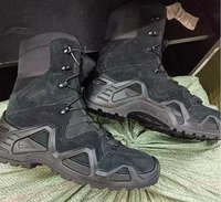 Sepatu bot kulit Suede Anti selip, sepatu bot taktis latihan mendaki gurun hitam cokelat tahan lama