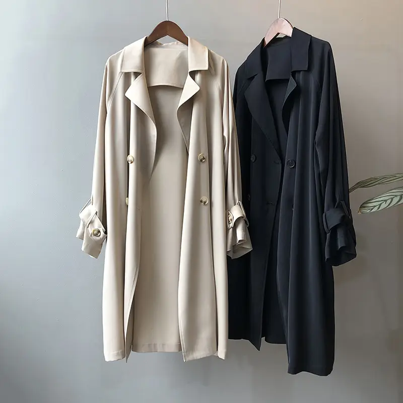 Тренчкот женский тонкий, Модное Длинное свободное однотонное пальто выше колена в Корейском стиле, весна 2022