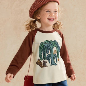 <span class=keywords><strong>Maglietta</strong></span> a Maniche Lunghe Personalizzabile per Ragazze con Stampa Colorata di Animali della Foresta, Maniche Raglan, Rosa e <span class=keywords><strong>Nera</strong></span>, Top Casual - Product Image 3