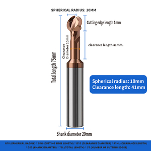 Coated tungsten steel lollipop milling cutter <strong>for</strong> Aluminum 3 flute ball <strong>end</strong> <strong>mill</strong> - Product Image 6