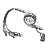 Câble USB rétractable 3 voies haute fréquence, résistant à l'usure, avec coque, durée de vie 10000 cycles de flexion, cordon USB très demandé