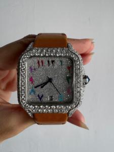 Nouveauté : Montre chronographe pour homme en acier inoxydable plaqué or, cadran en verre moissanite glacé, forme irrégulière, style hip-hop de luxe - Product Image 6