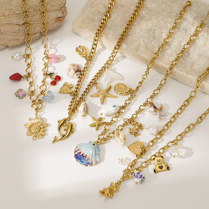 Collier en acier inoxydable à thème océanique avec étoile et coquillage, bijoux de plage pour femmes, collier avec pendentif en acier titane - Product Image 3
