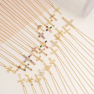 Collier croix rempli d'or bijoux en zircon cubique en acier inoxydable Christian Crucifix Faith Necklace Cross Women - Product Image 1