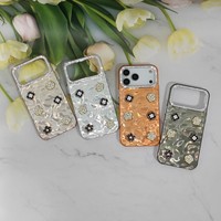 Coque de téléphone 3D Fleur & Camélia pour iPhone 7/8/X/11/12/13/14/15/16/17 Texture Ondulée Luxe avec Cadre d'Appareil Photo en Strass