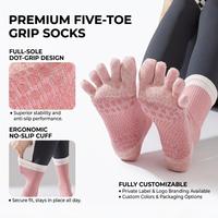 Chaussettes de Pilates antidérapantes à cinq doigts avec logo personnalisé pour femmes, chaussettes de yoga et de barre à grip, chaussettes de compression en coton, chaussettes athlétiques antidérapantes