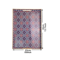 Ensemble de plateaux de rangement décoratifs rectangulaires, plateaux de service ethniques vintage multi-usages avec bordure dorée et poignées découpées
