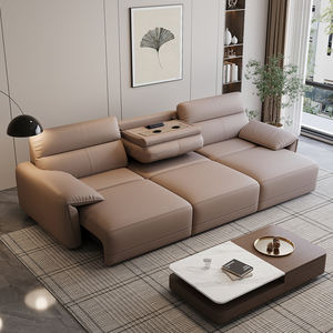 Juego de sofá reclinable eléctrico con características de colocación plana convertible y extensible Puerto de carga y portavasos Sofá de cuero - Product Image 1