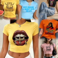 T-shirt femme imprimé africain à manches courtes, coupe ajustée, décontracté, coloré, mode streetwear estivale pour femmes, vente en gros