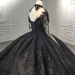 9979 New Sexy Autumn and Winter Sexy <b>Black</b> Gown Long-Sleeved Beading Evening Gown - Product Image 5
