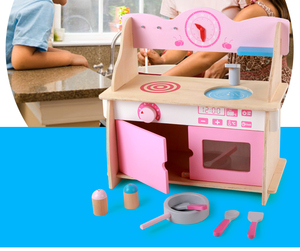 Set <span class=keywords><strong>Giocattolo</strong></span> Cucina in Legno Rosa con Stoviglie e Fornello per Giochi Educativi di Ruolo, Unisex per Bambini dai 2 ai 13 Anni - Product Image 3