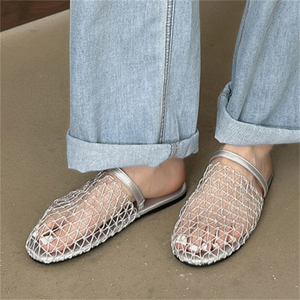 2025 New Fashion High Quality Women's Flat Mesh Summer Sandals Hollow Hand-Woven Sexy Beach Slippers High Top Outdoor Suitable - Product Image 3