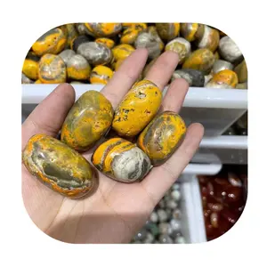 New arrivals 20-40mm rare high quality crystals healing stones natural yellow bumbles bee jasper tumbled stones for sale