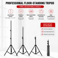 Trépied noir mat de 2 mètres, support durable avec lumière d'appoint pour diffusion en direct sur téléphone portable et prise de vue en extérieur