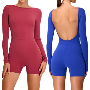 Body de Manga Larga Color Nude con Espalda en Forma de U, Mono Deportivo Informal Midi, Mono de Invierno para Fitness y Running de Secado Rápido, Spandex/Nailon, Nuevo - Product Image 4