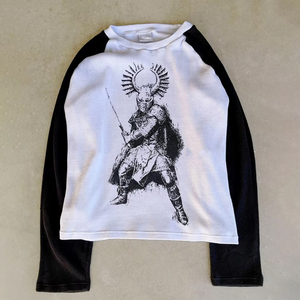 T-shirt court ample à imprimé personnalisé DTG, en maille thermique, avec coutures, épais, surdimensionné, en maille gaufrée à manches longues - Product Image 1