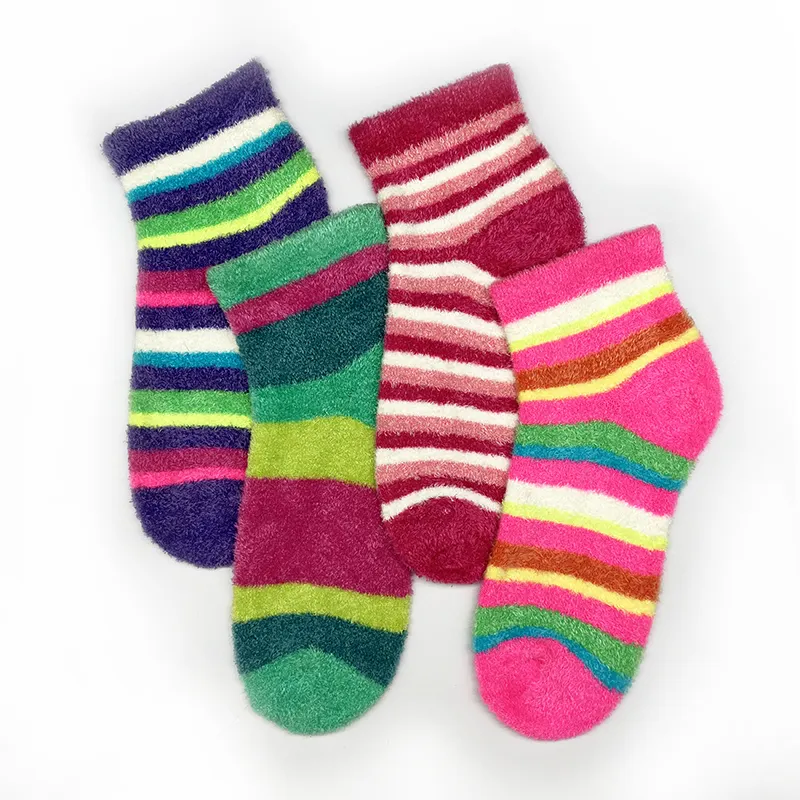 Unisex Stripe Cozy Micro Fiber Warm Fuzzy Slipper Socks Women Socks