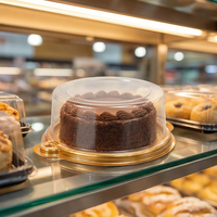 Conteneur à gâteau rond en plastique PET avec couvercle, base dorée, jetable, fourniture directe d'usine pour l'emballage alimentaire, idéal pour le pain et la pâtisserie
